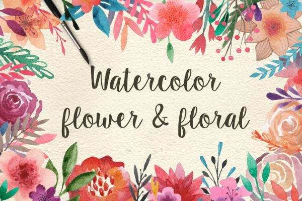 159朵清新手绘水彩花卉插画 159 Watercolor flowers & florals Pro