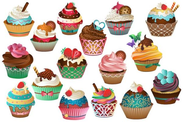 漂亮的手绘纸杯蛋糕插画 Cupcake Clipart Vector, PNG & JPG