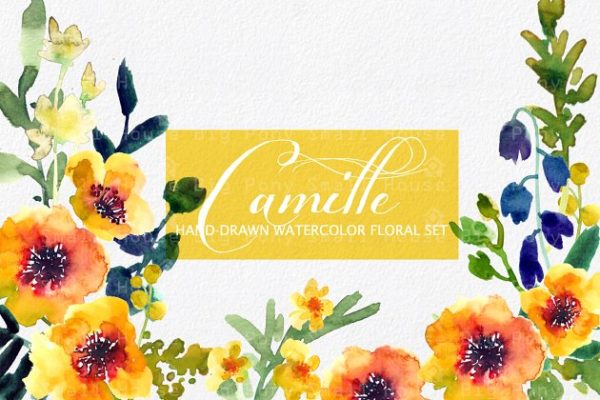 水彩阳光暖黄色花卉素材精选 Camille- Watercolor Clip Art Set