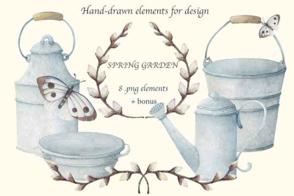 手绘春天花园园艺设计元素 Spring Garden