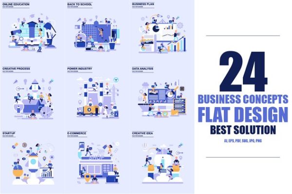 商务金融主题扁平设计矢量概念图模板 Flat Design Business Concepts