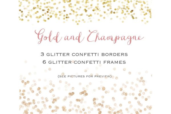 金光闪闪的五彩纸屑边框剪贴画 Gold glitter confetti  set