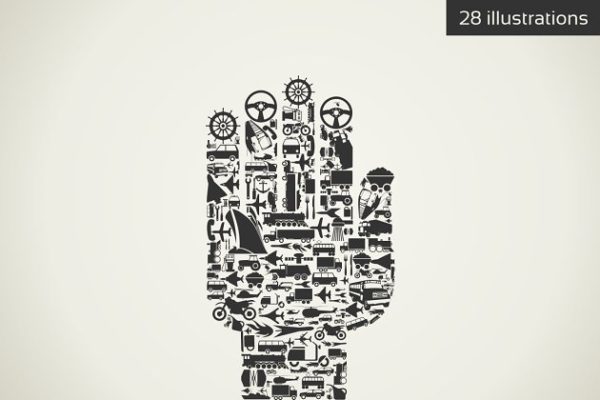 各式主题图标构成的手部插图汇总 Hand