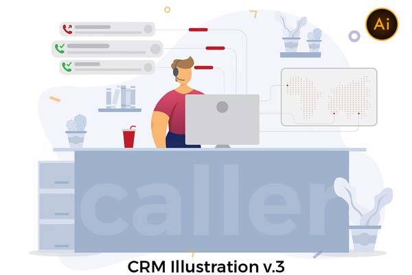 互联网CRM业务概念扁平化风格插画文件[Ai]