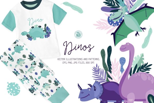 可爱卡通手绘恐龙插画设计素材精选 Dinos