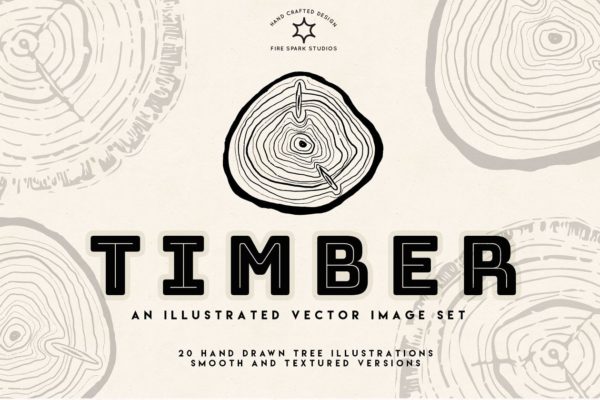 手绘树木年轮矢量图像汇总 Timber – Hand Drawn Vector Image Set