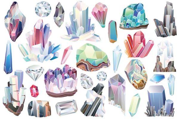 29款手绘钻石水晶宝石类矢量插画 29 Crystals, Gems & Diamonds Clipart