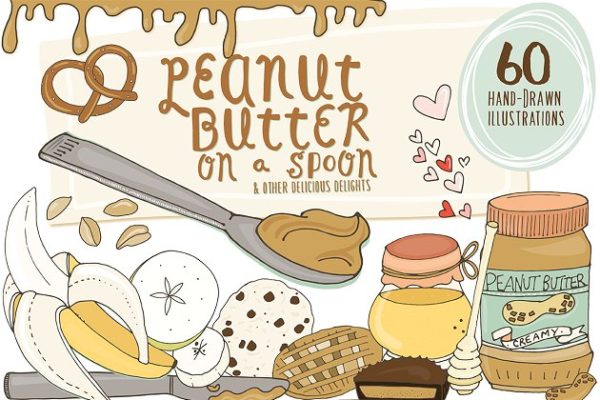 花生酱食物手绘矢量插图 Food Illustrations – Peanut Butter