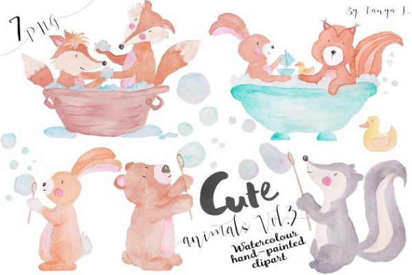 可爱林地动物手绘插画素材精选v3 Woodland Cute Animals Vol.3