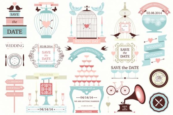 婚礼装饰设计矢量元素 Wedding Icons Collection