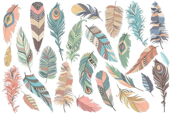 独特手绘部落文化羽毛矢量插画 Tribal Feathers Vector PNG & JPG Set