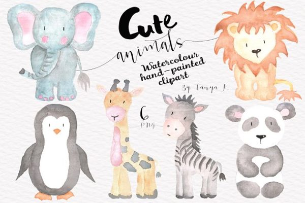 可爱的手绘水彩动物剪贴画汇总 Watercolor Cute Animals set