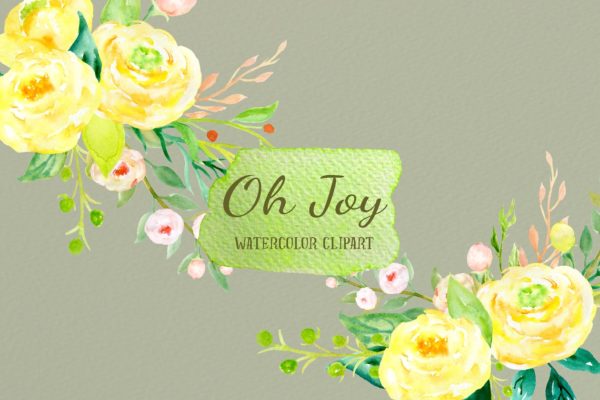 明亮水彩黄色玫瑰花剪贴画装饰 Watercolor Yellow Rose Oh Joy