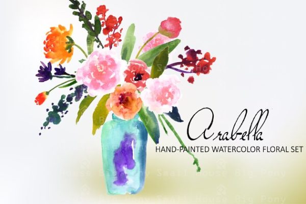 鲜艳水彩艺术插花剪贴画汇总 Arabella- Watercolor Clip Art Set