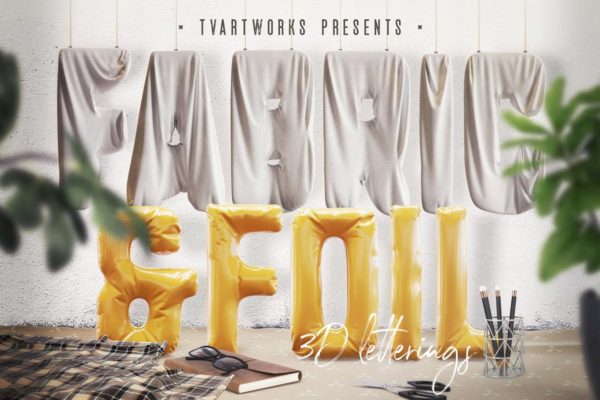 3D时尚铝箔&织物字体素材精选 Foil & Fabric Lettering Duo