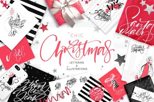 圣诞节主题装饰字母＆剪贴画 Chic Christmas Lettering & Clipart