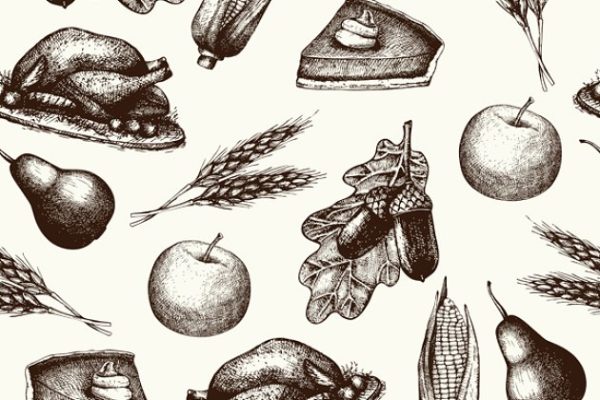 秋季农作物素描植物剪贴画素材精选 2 Vector Autumn Patterns