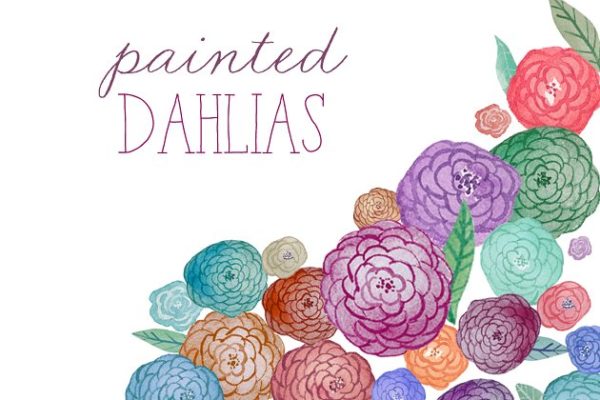 水彩大丽花菊花花卉剪贴画 Watercolor Flowers – Dahlias