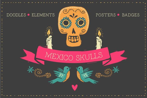 墨西哥骷髅涂鸦＆民族元素 Mexico -skull doodles & elements