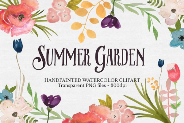 水彩手绘花园设计花卉插画 Watercolor Flower Clipart Set