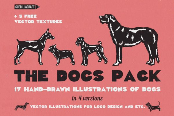 手绘涂鸦小狗剪影矢量插画素材精选 The Dogs Pack