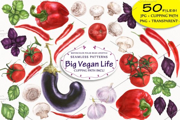 营养蔬菜水彩元素插画汇总