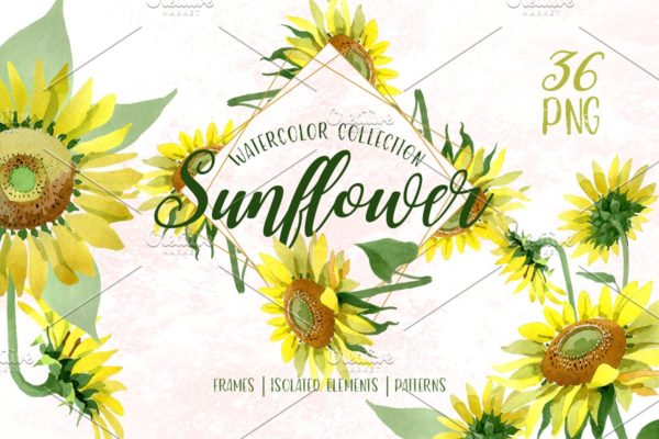 向日葵黄色水彩元素插画汇总