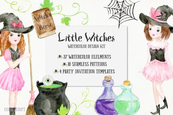 小女巫水彩元素设计套装 Little Witches Design Kit Watercolor