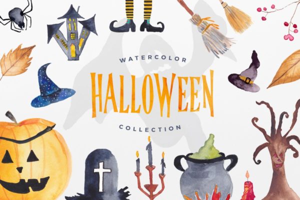 万圣节主题手绘水彩插图汇总 Watercolor Halloween Collection