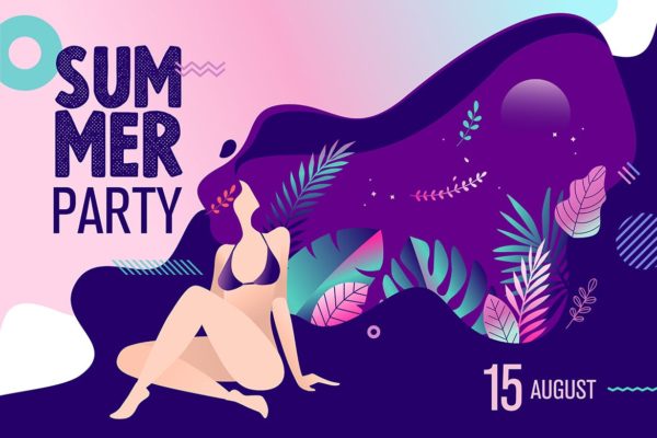 夏日派对邀请矢量插画设计模板 Summer party invitation