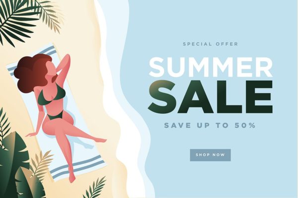 夏日主题电商网站促销Banner广告矢量插画模板v1 Summer sale banner