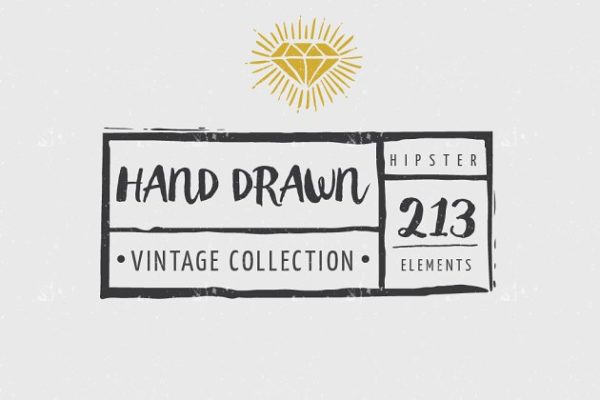复古时尚墨水手绘风设计元素 Vintage hipster hand inked elements