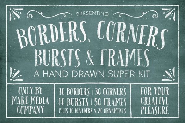 黑板画粉笔画装饰元素设计素材精选 Borders, Corners & Frames Super Kit