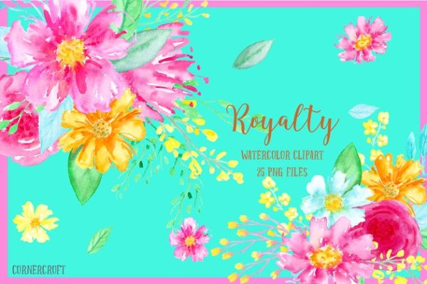 充满活力的手绘五彩浆果花卉剪贴画 Watercolor Clipart Royalty