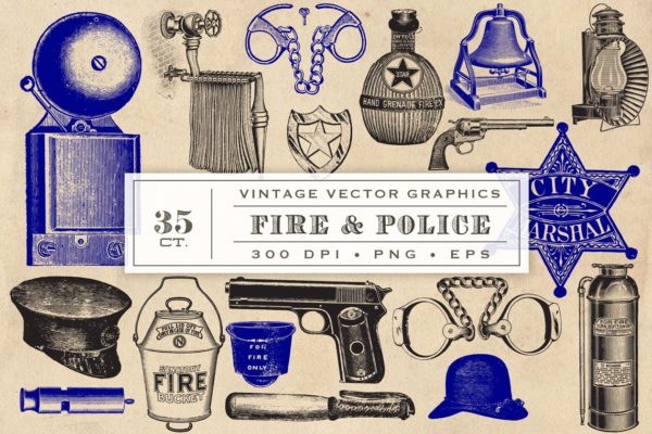 复古消防＆警察主题矢量图案素材精选 Fire & Police Vector Graphics