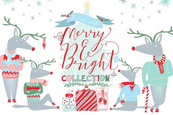 圣诞节手绘插画设计素材精选 Merry and Bright Christmas Clipart