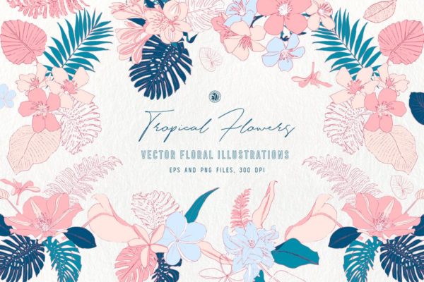 热带花卉水彩手绘剪贴画素材精选 Tropical Flowers