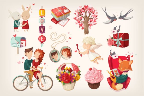 情人节主题手绘插画剪贴画 Valentine day illustrations