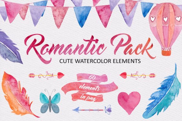 浪漫水彩元素插画汇总 Watercolor Romantic Pack