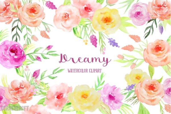 梦幻系列水彩花卉剪贴画汇总 Watercolor Clipart Dreamy Collection