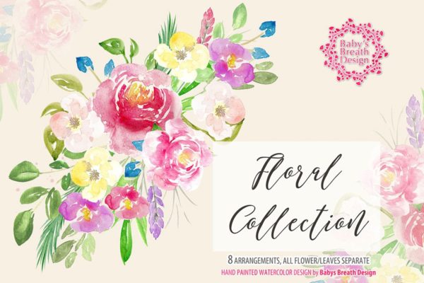 水彩花卉插画剪贴画素材精选 Watercolor Floral design