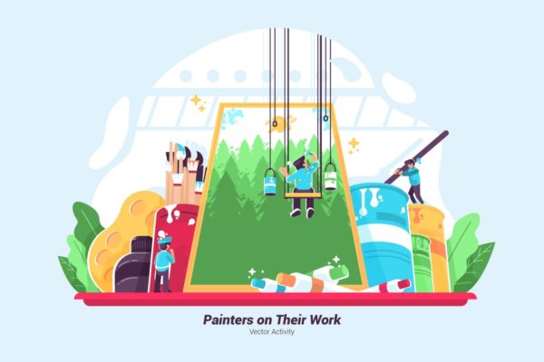 画家艺术创作工作矢量插画素材精选 Painters On Their Work – Vector Illustration