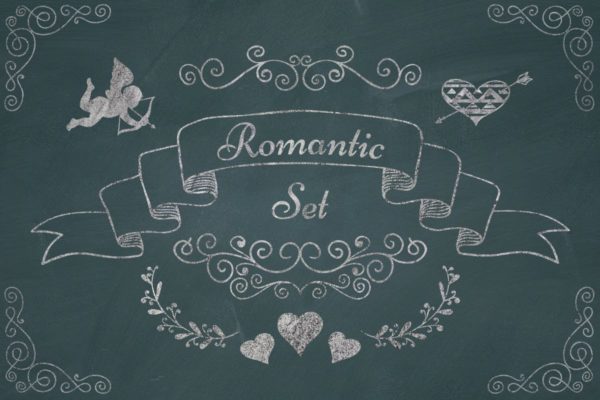 浪漫主义粉笔画元素设计素材精选 Romantic Elements. Chalk Drawing PNG