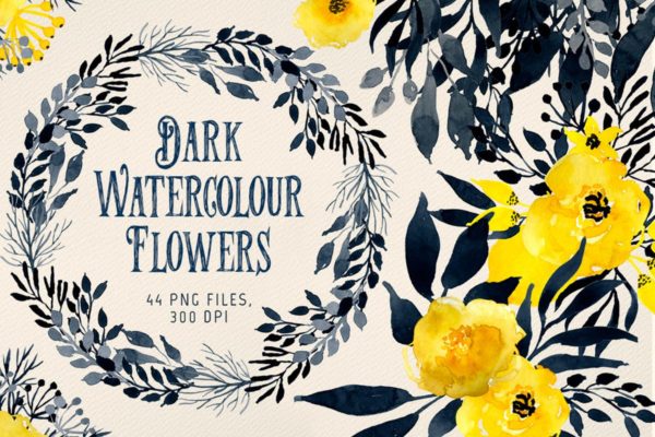 深色水彩花卉元素插画素材精选 Dark Watercolor Flowers