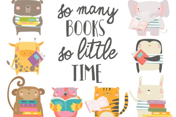 卡通动物阅读场景矢量插画素材精选 Vector set of cartoon animals reading books