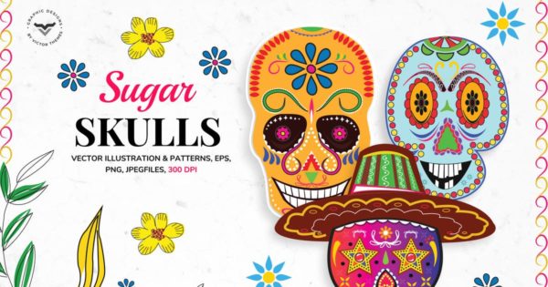 创意糖果骨头矢量插画设计素材精选 Sugar Skulls Graphics