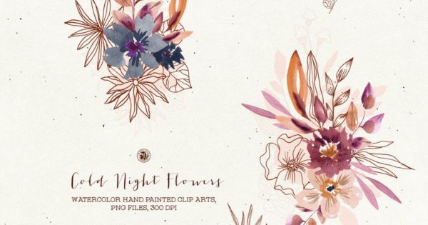 寒夜花卉手绘矢量插画剪贴画素材精选 Cold Night Flowers