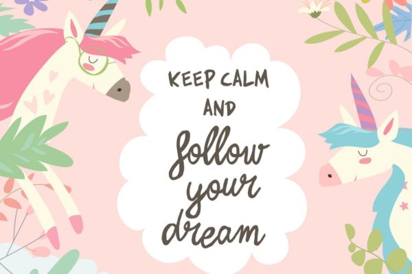 可爱魔法独角兽/鲜花边框矢量插画素材精选 Cute magic frame composed of unicorns and flowers.