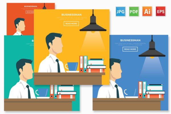 公司职员白领办公场景矢量插画设计免费素材精选 Businessman design