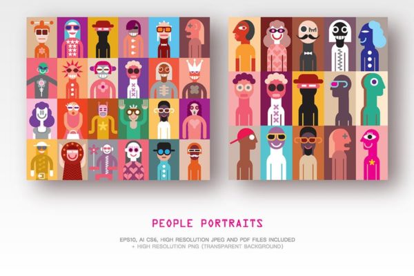 抽象手绘人物形象矢量插画素材精选 Set of People Portraits vector illustration